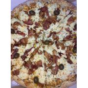 Pizzas Salgadas: #032 | Frango Caipira 2 - Pizza Grande (Ingredientes: Frango Desfiado, mussarela, milho, bacon)