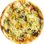 Tradicionais: Vegetariana - Pizza Gigante  (Ingredientes: Molho,  Muçarela,  Tomate,  Pimentão,  Cebola,  Azeitona,  Milho,  Orégano)