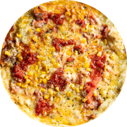 Tradicionais: Bacon e Milho - Pizza Gigante  (Ingredientes: Molho,  Muçarela,  Bacon,  Milho,  Orégano)