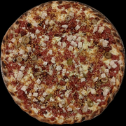 Pizzas: Pizza Civeta - PIzza (Ingredientes: Alho frito, Azeitonas, Bacon, Calabresa ralada, Molho de tomate, Mussarella, Orégano, Palmito, parmesão)