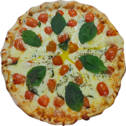 Tradicionais: Da Casa - Pizza Pequena (Ingredientes: Molho,  Muçarela,  Tomate cereja,  Gongonzola,  Manjericão,  orégano)