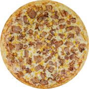 Tradicionais: Americana - Pizza Pequena (Ingredientes: Molho,  Muçarela,  Presunto,  Bacon,  Milho,  Ovo,  orégano)
