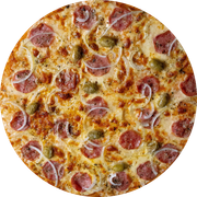 Tradicionais: Calabresa - Pizza Grande (Ingredientes: Azeitona, Calabresa, Cebola, Molho Italiano da Casa, Mussarela, Orégano)