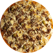 Premium: Charque - Pizza Grande (Ingredientes: Azeitona, Catupiry, Cebola, Molho Italiano da Casa, Mussarela, Orégano, Queijo Coalho)