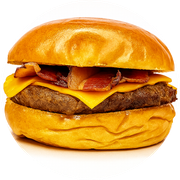 Burgers: 07- Super Fininho Bacon - Hambúrguer (Ingredientes: Bacon, Carne bovina de 130g, Pão, Queijo)