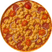 Tradicionais: Moda da Casa - Pizza Gigante (Ingredientes: Calabresa, Cebola, Mussarela, Strogonoff de Filé, Tomate)