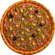Tradicionais: Portuguesa - Pizza Gigante (Ingredientes: Cebola, Ervilha, Mussarela, Ovo, Parmesão, Pimentão, Presunto, Salsa)