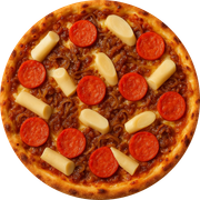 Tradicionais: Siciliana - Pizza Gigante (Ingredientes: Bacon, Calabresa, Cebola Caramelizada, Mussarela, Palmito)
