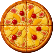Doces: Califórnia - Pizza Gigante (Ingredientes: Abacaxi, Cereja, Creme de Leite, Figo, Mussarela, Pêssego)