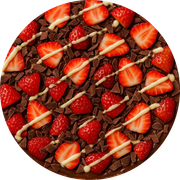 Doces: Morango Moreno - Pizza Gigante (Ingredientes: Chocolate ao Leite, Creme de Leite, Morango)