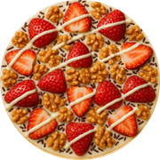 Doces: Sensação - Pizza Gigante (Ingredientes: Chocolate Branco, Creme de Leite, Granulado, Morango, Nozes)