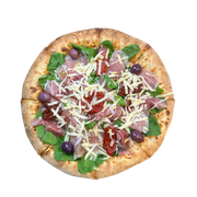 Premium: Presunto de Parma - Pizza Grande (Ingredientes: Molho Gourmet, Mussarela, Presunto de Parma, Rúcula, Tomate Seco, Queijo Provolone, Orégano, Azeite de Oliva)