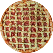 Tradicionais: Asteca - Pizza Grande (Ingredientes:  Bacon,  Calabresa,  Orégano,  Ovo,  Requeijão, Molho Mussarella)