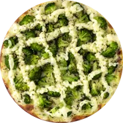 Tradicionais: Brócolis Especial - Pizza Grande (Ingredientes:  Bacon,  Brócolis,  Orégano,  Requeijão, Molho Mussarella)