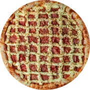 Tradicionais: Da Casa - Pizza Grande (Ingredientes:  Bacon,  Calabresa,  Orégano,  Requeijão, Molho Mussarella)