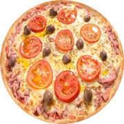 Tradicionais: Romana - Pizza Grande (Ingredientes:  Orégano,  Presunto,  Tomate, Molho Mussarella)