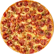 Tradicionais: Siciliana - Pizza Grande (Ingredientes:  Azeitona,  Bacon,  Calabresa,  Orégano, Molho Mussarella)