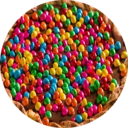 Doces: Confete - Pizza Grande (Ingredientes:  Chocolate Preto,  Confete,  Creme De Leite)