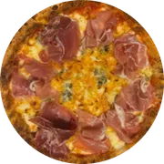 Tradicionais: 4 FORMAGGI AL PARMA - Pizza Grande (Ingredientes: Catupiry, Gorgonzola, Molho da Casa Com Tomates Pelados, Muçarela, Parma, Parmesão)