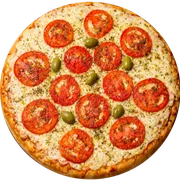 Tradicionais: Napolitana - Pizza Grande (Ingredientes: Molho de Tomate Pellati,  Presunto,  Mussarela,  Tomate,  Cebola,  Azeitona,  Orégano)