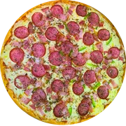 Tradicionais: À Moda - Pizza Grande (Ingredientes:  Mussarela, Molho de Tomate Pellati,  Cebola,  Calabresa,  Pimentão verde,  Bacon,  Orégano)