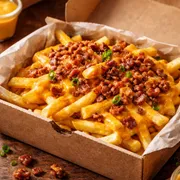 Porções: Batata frita c/ bacon e cheddar - Grande (Ingredientes: Batata frita, Bacon, Cheddar)