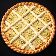 Pizzas: Pizza Catumilho - PIzza (Ingredientes: Azeitonas, Milho, Molho de tomate, Mussarella, Orégano, parmesão, Requeijjão cremoso(catupiry))