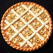 Pizzas: Pizza Catupalmito - PIzza (Ingredientes: Azeitonas, Molho de tomate, Mussarella, Orégano, Palmito, Requeijjão cremoso(catupiry))
