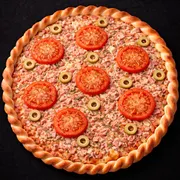 Pizzas: Pizza Bauru - PIzza (Ingredientes: Azeitonas, Molho de tomate, Mussarella, Orégano, presunto, Tomate)