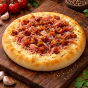 Esfihas especiais: Lombo c/ bacon - Esfihas salgadas (Ingredientes: Bacon, Lombo canadense, muçarela)