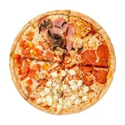 Tradicionais: Quatro Estações - Pizza Grande (Ingredientes: Molho de Tomate,  Muçarela,  Presunto,  Calabresa,  Milho,  Azeitona,  Orégano)