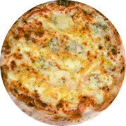 Clássicas: 02 - 5 Queijos - Pizza Grande (8 Fatias 35cm) (Ingredientes: Catupiry, Gorgonzola, Molho de Tomate Italiano, Muçarela, Orégano, Parmesão, Provolone)