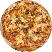 Clássicas: 10 - Corn & Bacon - Pizza Grande (8 Fatias 35cm) (Ingredientes: Bacon, Milho, Molho de Tomate Italiano, Muçarela, Orégano)