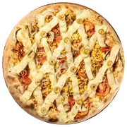 Tradicionais: Moda da Casa - Pizzas Grande (Ingredientes: Azeitona, Calabresa, Cebola, Frango Desfiado, Milho Verde, Molho Artesanal, Mussarela, Orégano, Presunto, Requeijão, Tomate)