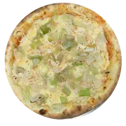 Tradicionais: Três Queijo ao Palmito - Pizzas Grande (Ingredientes: Alho Poró 50g, Gorgonzola, Molho Artesanal, Mussarela, Orégano, Palmito, Requeijão)
