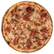 Premium: Ta Loucoo - Pizzas Grande (Ingredientes: Alho Frito, Azeitona, Bacon, Cebola, Champignon, Molho Artesanal, Mussarela, Orégano, Ovo de Codorna, Palmito, Peito de Peru, Tomate Seco Artesanal)