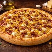 Tradicionais: 2 - Americana - Pizza Grande (Ingredientes: Molho de Tomate, mussarela, bacon, milho, ovo, orégano)