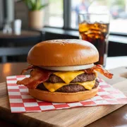 Hambúrguers Artesanais: Stark Deluxe Burguer - Hambúrguer (Ingredientes: Duplo Bacon, Duplo Blend 180gr (2 Carnes), Duplo Cheddar, Molho Billy Jack, Pão, Relish de Cebola)