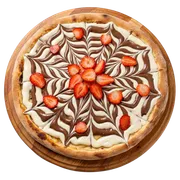Doces: Sensação - Pizza Grande (Ingredientes: Chocolate ao Leite, Chocolate Branco, Morangos Fatiados, Ovomaltine)