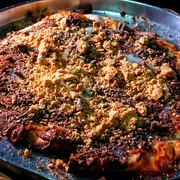 Doces: Amendoim - Pizza Gigante (Ingredientes: Amendoim, Chocolate Preto, Creme de Leite, Leite Condensado, Mussarela)