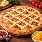 Tradicionais: 12 - Marechal - Pizza Grande (Ingredientes: Molho de Tomate, mussarela, bacon, milho, catupiry, orégano)
