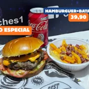 Hamburguer NOVIDADE !!!: Combo Especial de Carne - Hamburguer NOVIDADE !!! (Ingredientes: Alface, Bacon, Bife Carne Moida, Chedar, Maionese, Mussarela, PÃO BRIOCHE, Picles, Sem Bacon nas BATATAS, Sem Chedar nas BATATAS, Tomate)