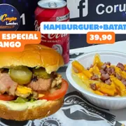 Hamburguer NOVIDADE !!!: Combo Especial Frango - Hamburguer NOVIDADE !!! (Ingredientes: Alface, Bacon, Chedar, Frango em Cubos, Maionese, Mussarela, PÃO BRIOCHE, Picles, Sem Bacon nas BATATAS, Sem Chedar nas BATATAS, Tomate)