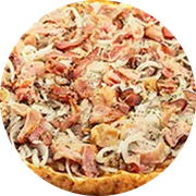 Tradicionais: Lombinho I - Pizza Família (Ingredientes:  Azeitona,  Cebola,  Lombo,  Mussarela,  Orégano, Molho)