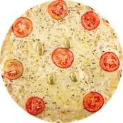 Tradicionais: Mussarela - Pizza Família (Ingredientes:  Azeitona,  Mussarela,  Orégano,  Rodelas de tomate, Molho)