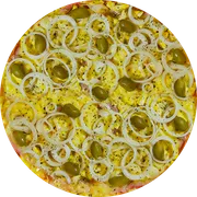 Tradicionais: Portuguesa - Pizza Família (Ingredientes:  Azeitona,  Calabresa,  Cebola,  Ervilha,  Mussarela,  Orégano,  Presunto, Molho)