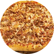 Tradicionais: Strogonoff de Carne - Pizza Família (Ingredientes:  Azeitonas,  Batata palha,  Champignon,  Mussarela,  Orégano,  Strogonoff de carne, Molho)