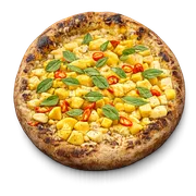 Pizzas Doces: Manga Gelada, Queijo Brie e Pimenta Biquinho - Pizzas Doces (Ingredientes: Creme de Leite, Manga, Massa Bianco, Pimenta Biquinho, Queijo Brie)