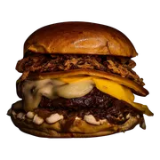 BURGER: CHEESE -  (Ingredientes: Pão Brioche, Cream Cheese, Blend Premium na Brasa 200g, Queijo Cheddar, Queijo Muçarela, Queijo Provolone Tostado, Cebola Caramelizada, Cebola Crispy)