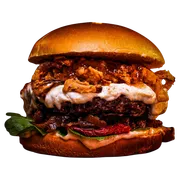 BURGER: GORGONZOL -  (Ingredientes: Blend Premium na Brasa 200g, Cebola Caramelizada, Cebola Crispy, Creme de Gorgonzola, Geleia de Pimenta, Molho Defumado, Pão Brioche, Rúcula, Tomate Seco)
